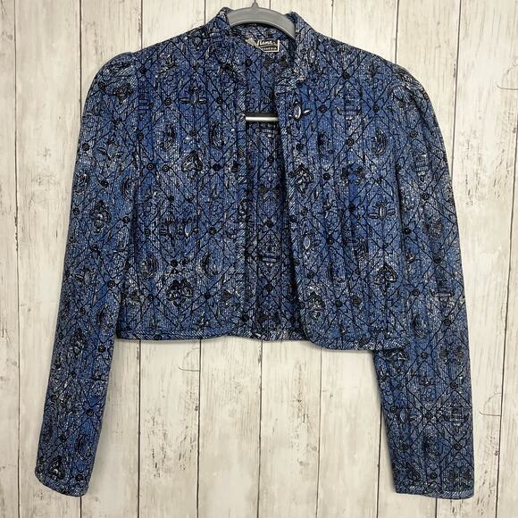La Nana Indonesia Long Sleeve Blue Quilted Paneled Print Shacket - Picture 1 of 8